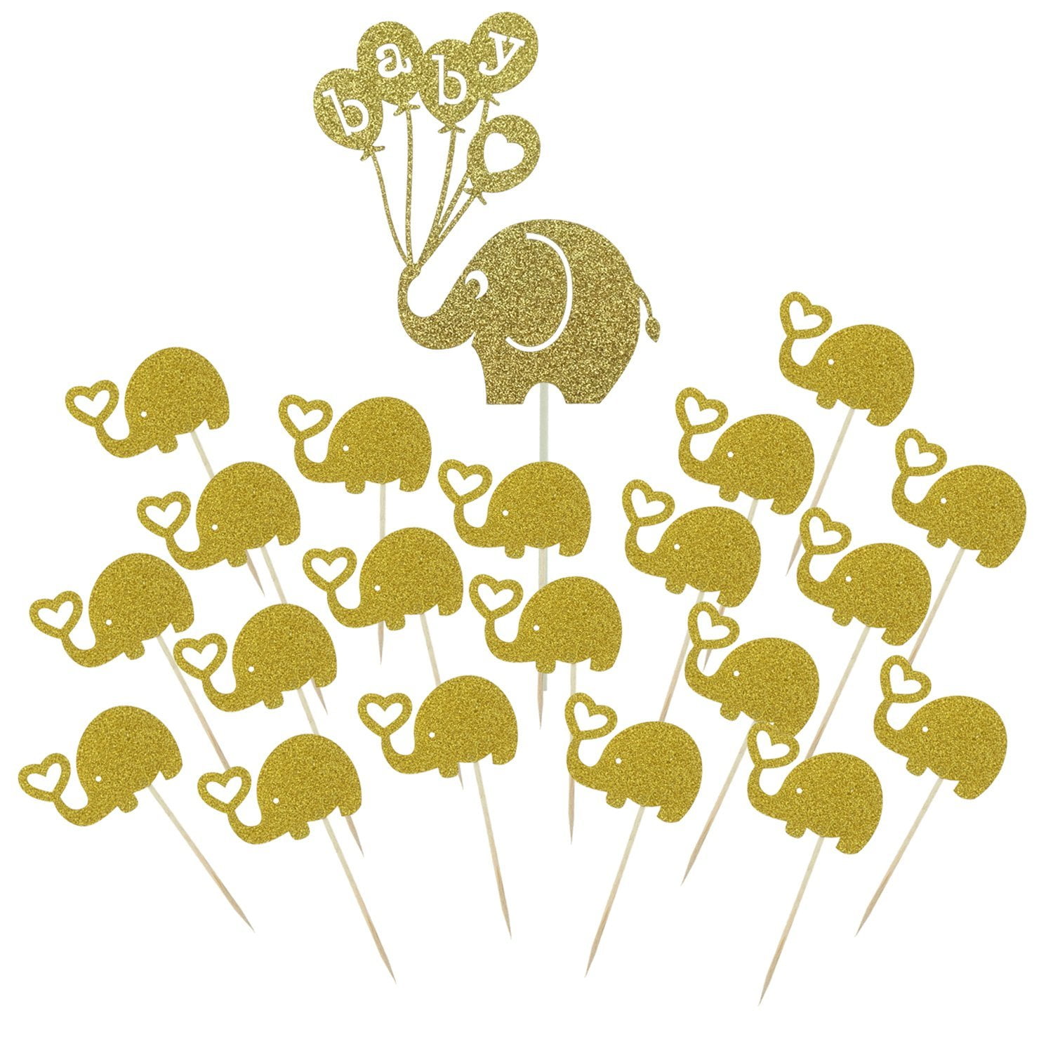 Gold Baby Elephant Cake Topper Small Elephant Cupcake Picks For Baby