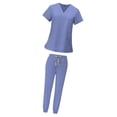 thumbnail image 2 of Conjunto de uniforme médico femenino, ropa de trabajo con bolsillos, top y pantalones profesionales cómodos. Azul claro, 2 of 9