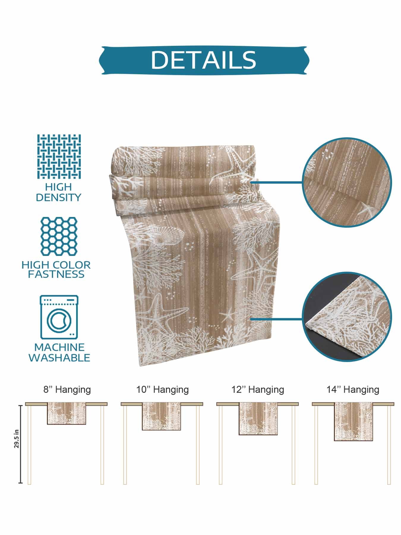 Sea Stars Table Runner, Summer Beach Sea Star Coral Brown Texture Washable Cotton-linen Table Runners Dining Kitchen Decoration for Everyday Home Wedding Party Decor, 13 x 120 Inch