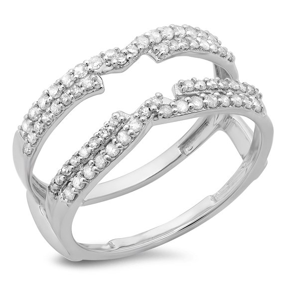 Dazzlingrock Collection 0.50 Carat (ctw) 10K Round Diamond Ladies Wedding Double Guard Ring 1/2 CT, White Gold, Size 7