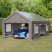 LZBEITEM Carport, 13' x 20' Heavy Duty Carport with Roll-up Sidewall and Ventilated Windows, Portable Outdoor Garage for Car, Truck, SUV, Boat, Car Canopy with All-Season Tarp, Gray, Height 9.8'
