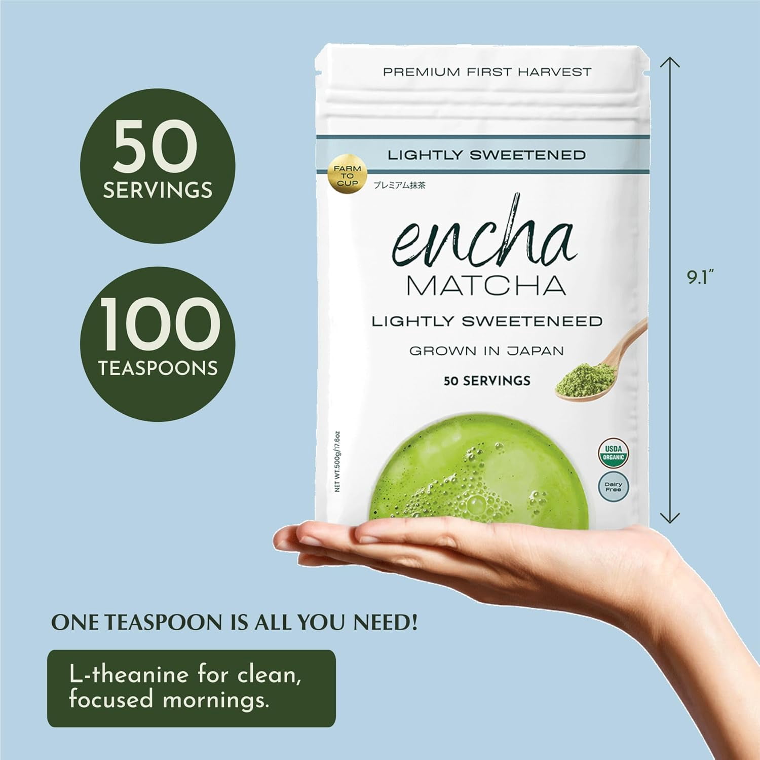 Encha Matcha Latte Powder Sweetened - Lightly Sweet Matcha Powder - First Harvest - Premium Japanese Matcha - 500g / 1.1lb
