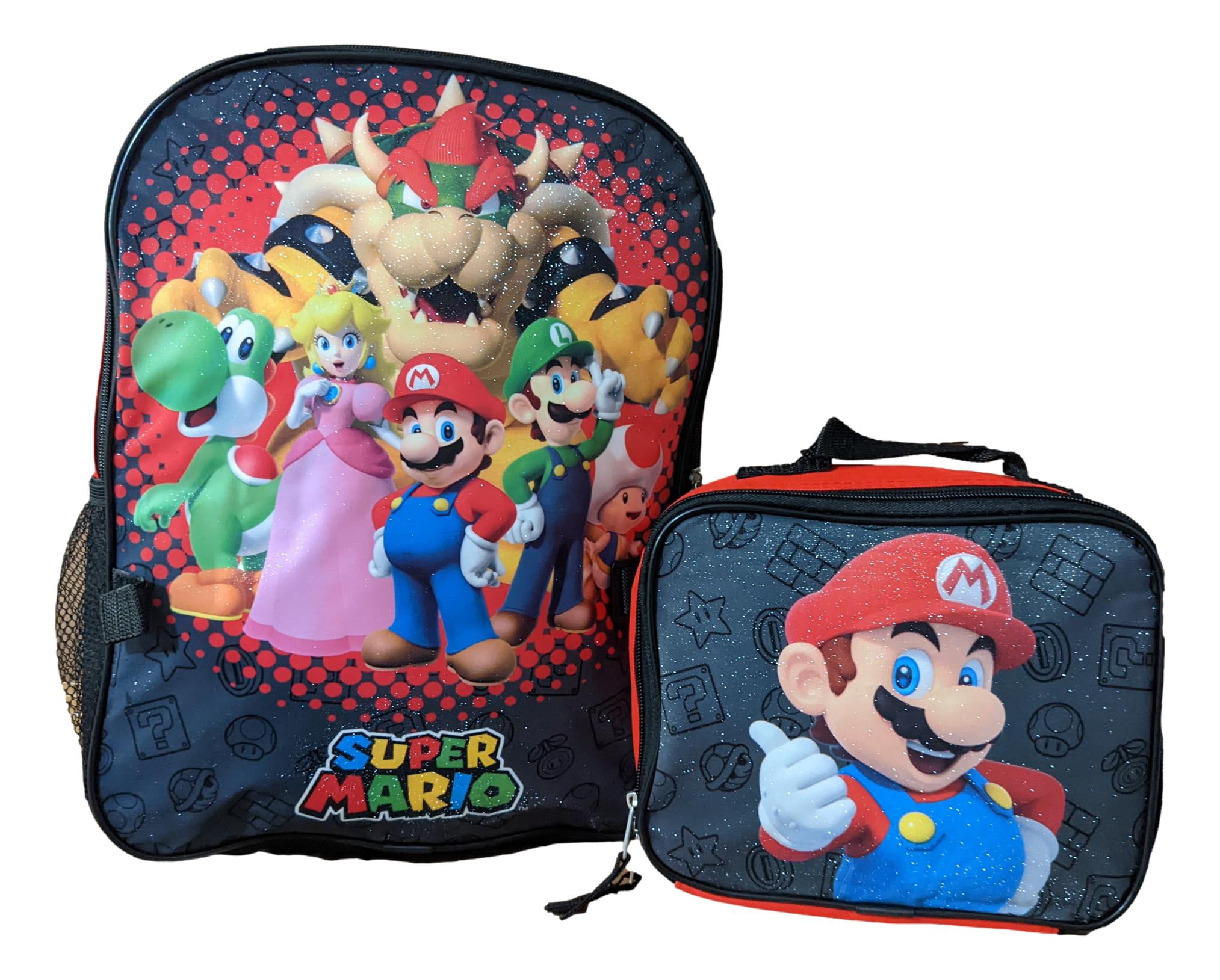 Super Mario Full Size 16 Inch Backpack with Detachable Lunch Box