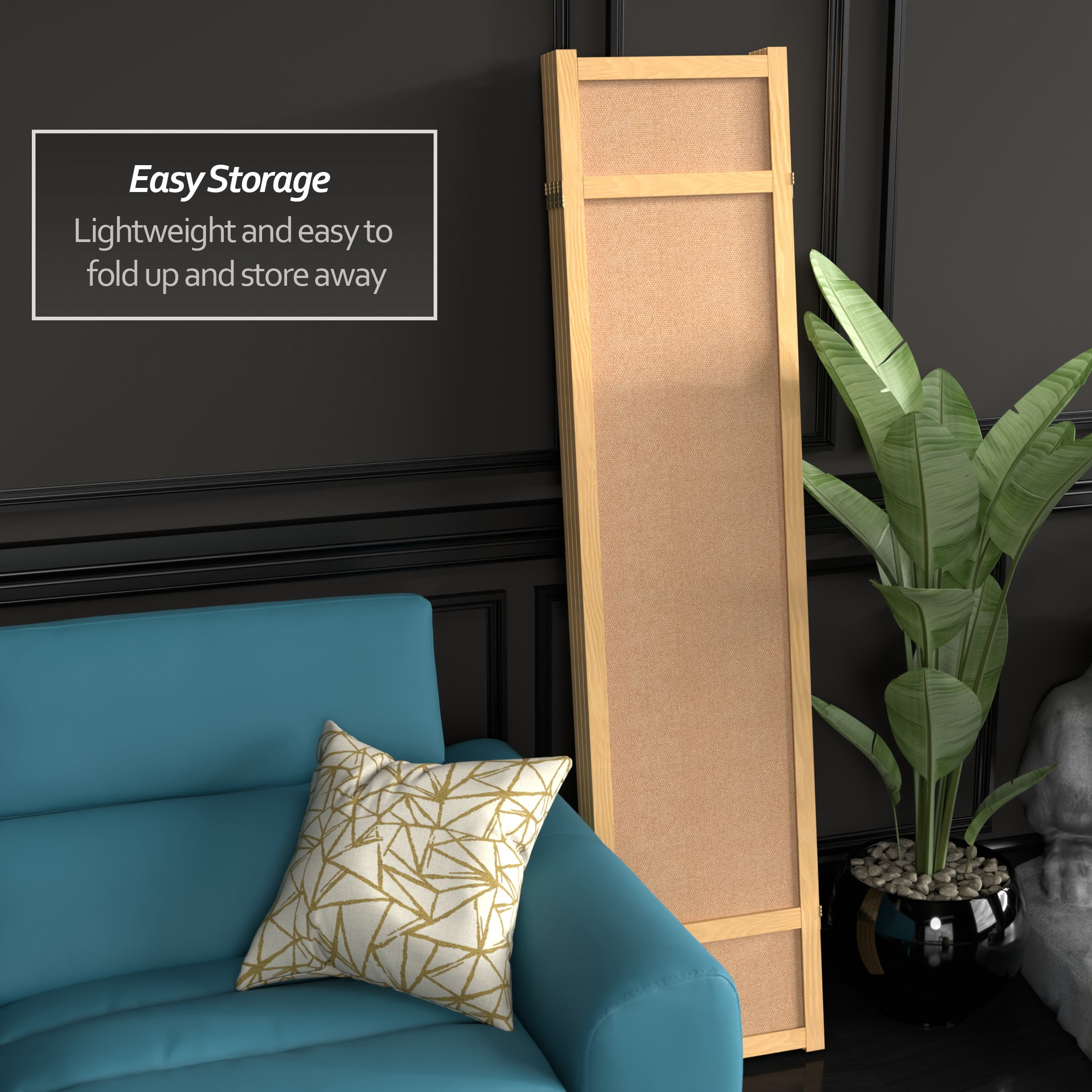 6 ft Tall Jute Shoji Screen Room Divider - 4 Panel - Natural