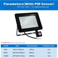 thumbnail image 3 of Projecteur DEL 220v 10w/50w/100w Étanche Ip66 à Détecteur de Mouvement Pir Réglable pour Éclairage Extérieur, 3 of 8