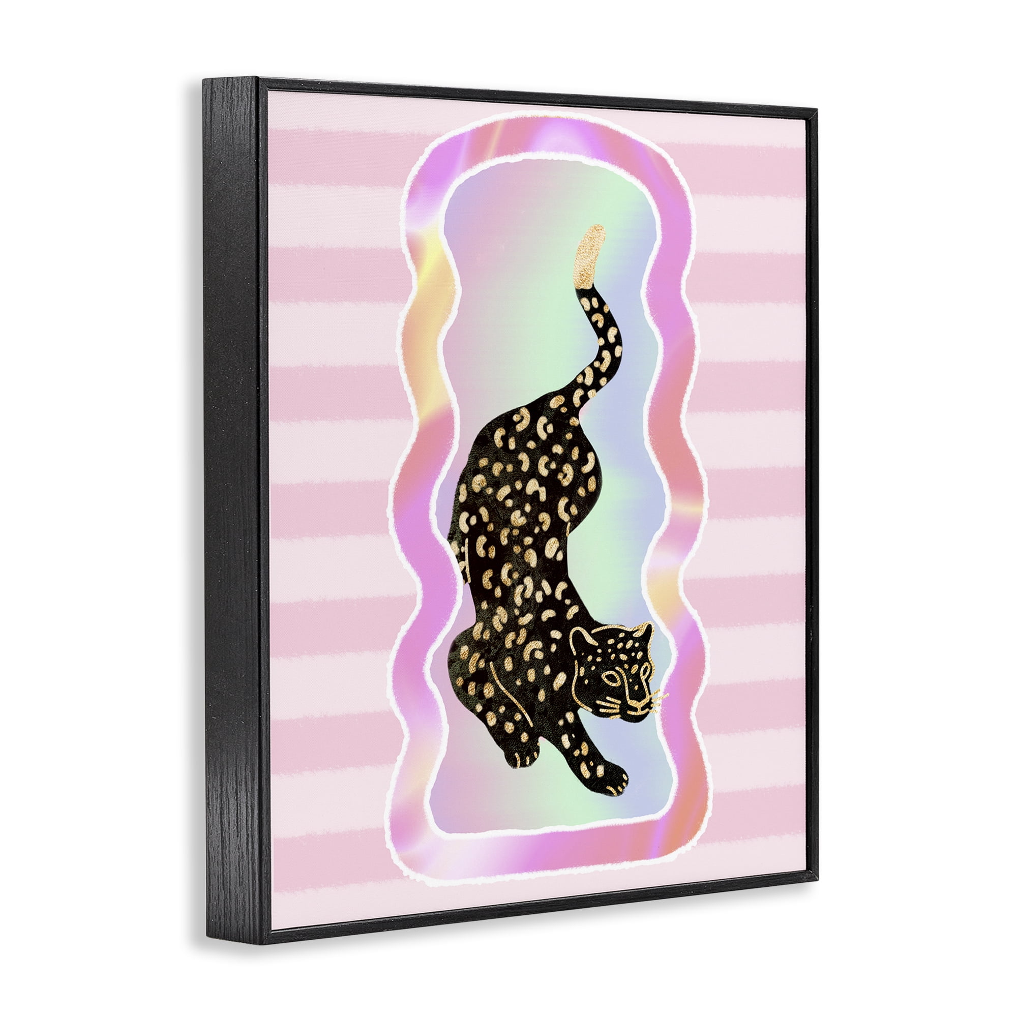 Stupell Industries Leopard & Pink Stripes Animals & Insects Painting Black Framed Art Print Wall Art, 16 x 20