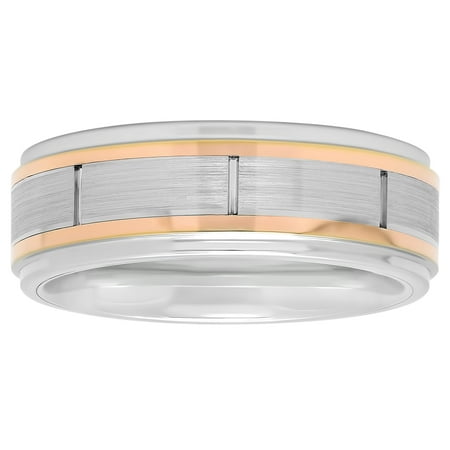 MenÃƒÂ¢ s Cobalt with Rose Gold-tone IP Striped Wedding Band Ring