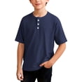 thumbnail image 2 of AJTQTH Kids Boys Henley T-Shirts Waffle Knit Summer Short Sleeve Button V Neck Basic Solid Color Tees Tops Lightweight Comfy Beach Vacation School Uniform Tshirt Navy 11-12 Years, 2 of 8
