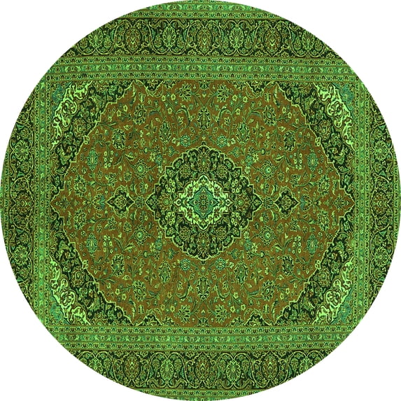 Ahgly Company Indoor Round Medallion Green Traditional Area Rugs, 7' Round