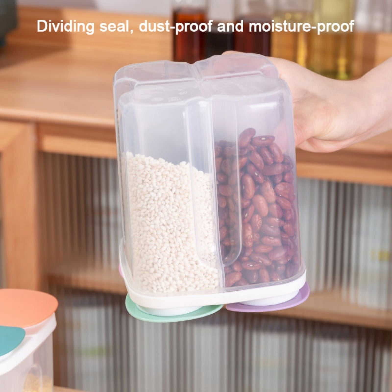 Set of 2 Food Storage Containers Four Compartments Removable Airtight Plastic Storage Container for Kitchen Pantry BPA Free