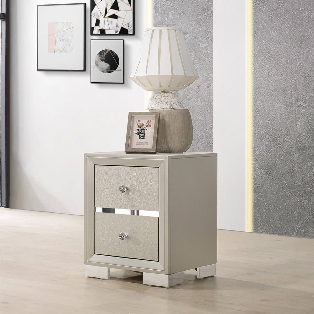 Wood Nightstand with 2 Drawers in The Color Silver ...