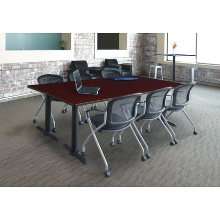 Regency Cain 84 x 24 in. T-Base Training Seminar Table- Mahogany & 3 Cadence Nesting Chairs