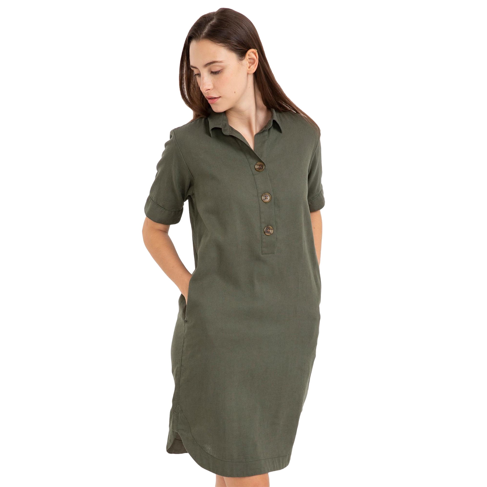 Bossini bossini Womens Elbow Length Sleeve Linen Blend Polo Dress