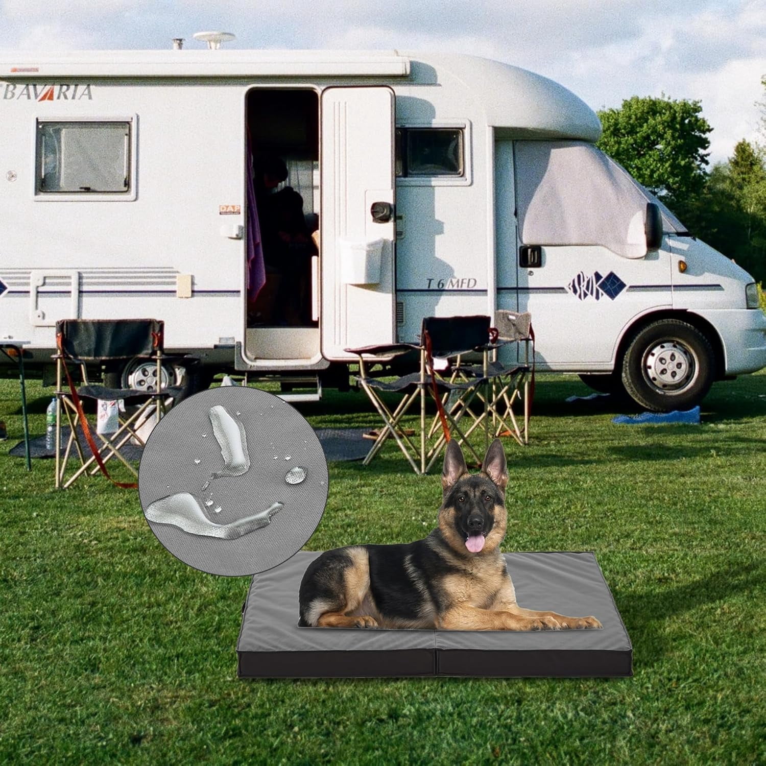 Waterproof Foldable Outdoor Dog Bed for Large Dogs, Orthopedic Portable All-Weather Bed with Washable Cover, 41 Inch for Indoor and Outside Use