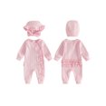 thumbnail image 2 of Loicainy Newborn Infant Girl Fall Romper 3 6 Months Ruffled Trim Long Sleeve Bodysuit and Hat 2 Pcs Set, 2 of 9