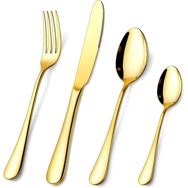 Gold Silverware Set Piece Stainless Steel Gold Flatware Set Service for Mirror Polished Cutlery Utensils Set Include Knife/Fork/Spoon Dishwasher, cutlery set, stainless steel cutlery set