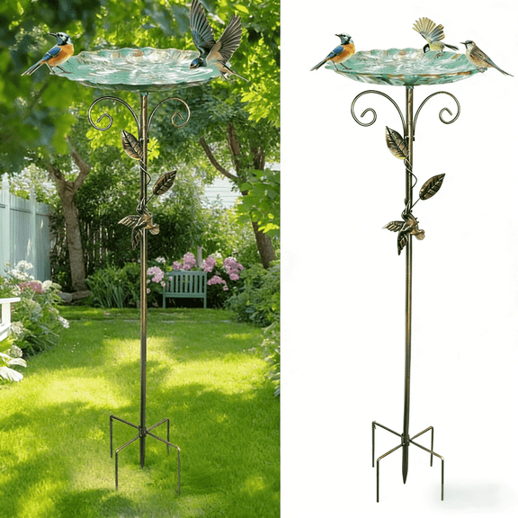 Bird Bath for Outside, Metal Birdbath Freestanding Bird Bath & Birdfeeder with 3-Pronged Base, Using for Outdoors Garden Patio Yard