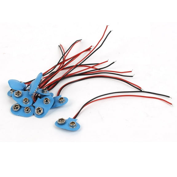 Unique Bargains 10 Pieces 11cm Cable T Type Wired 9V Batteries Clip Connectors Holder