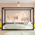 thumbnail image 2 of Sunshade Floor Bed Frame with Guardrails, Twin Size Iron Frame Low Profile Bed, Black Modern Kids Room Furniture, D-Shaped Tube Design with Multi-Sided Fence, 2 of 8