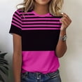 thumbnail image 2 of Htigea Womens Summer Tops Striped Color Block Short Sleeve T-Shirt Soft Comfortable Casual Tees Summer Clothes Hot Pink S, 2 of 6