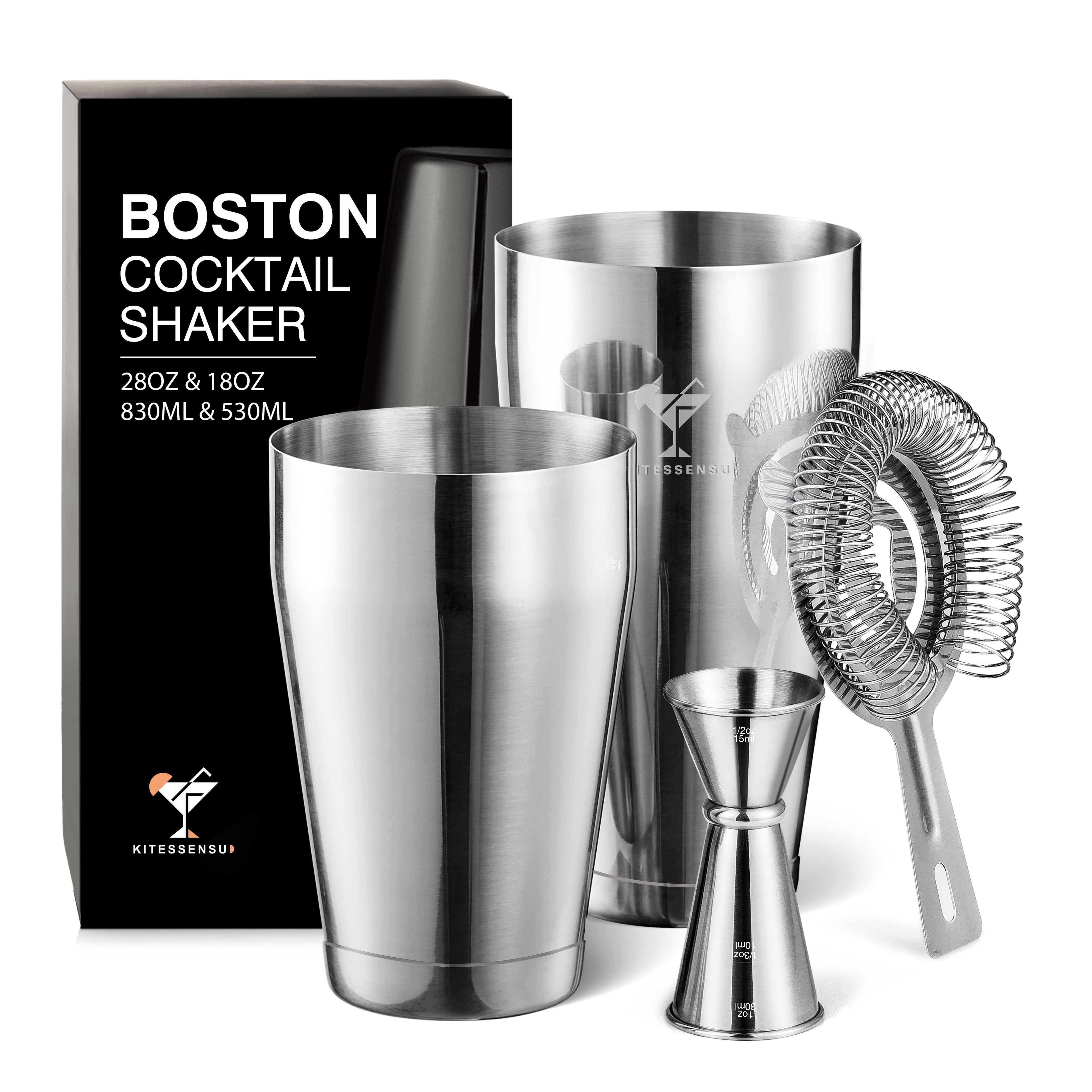 KITESSENSU Boston Cocktail Shaker Set, 4Piece Boston Shaker Tins