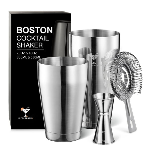 KITESSENSU Boston Cocktail Shaker Set, 4Piece Boston Shaker Tins Bartender Kit with 18oz & 28oz