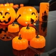 thumbnail image 4 of Marryso 12pc Halloween Battery Operated LED Pumpkin Candle Lights Set with Flickering Flames and Spider Web Designs, Flameless Candles for Indoor Outdoor Party Decorations, 4 of 9