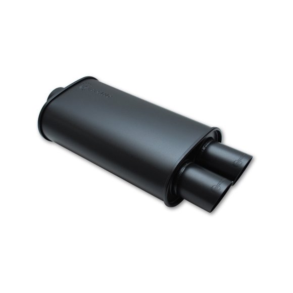 Vibrant Performance Exhaust Muffler 1148 StreetPower; Single 2-1/2 Inch Center Inlet; Dual 3 Inch Outlet; 15 Inch Body/20 Inch Overall Length; Flat Black