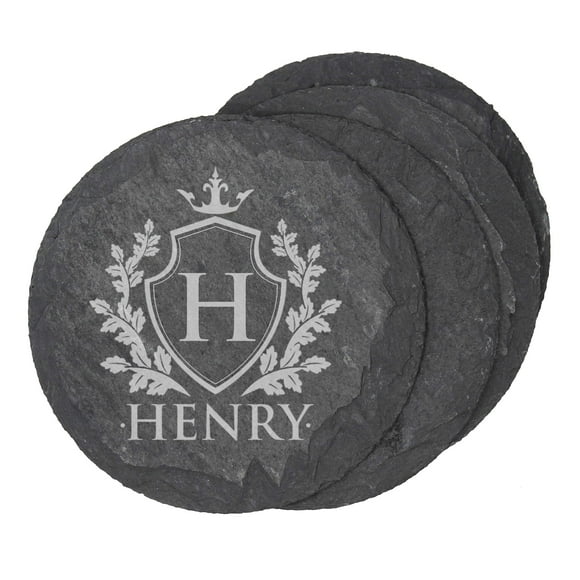 My Personal Memories Custom Engraved Slate Stone Drink Coasters Set of 4 - Monogrammed and Personalized (Round)