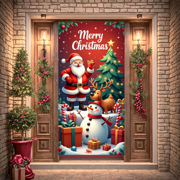 Decorative Design Merry Christmas Banner Red Balloon Santa Theme Santa Claus Holiday Celebration for Christmas Party Indoor Decoration Family Gathering