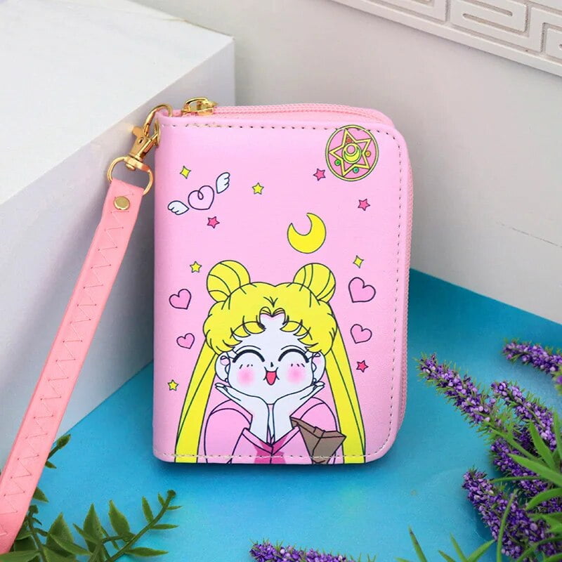 Anime Sailor Moon Short Coin Purse Pouch Clutch Bag Girls Purses Cute Wallet Key Ring Card Holder Pures and Bags Birthday Gift shaung shou tuo sai Walmart