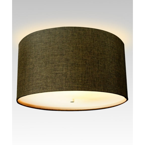 Moderne Flush Mount Conversion Kit 18"w Chocolate Burlap Shallow Drum Lampshade