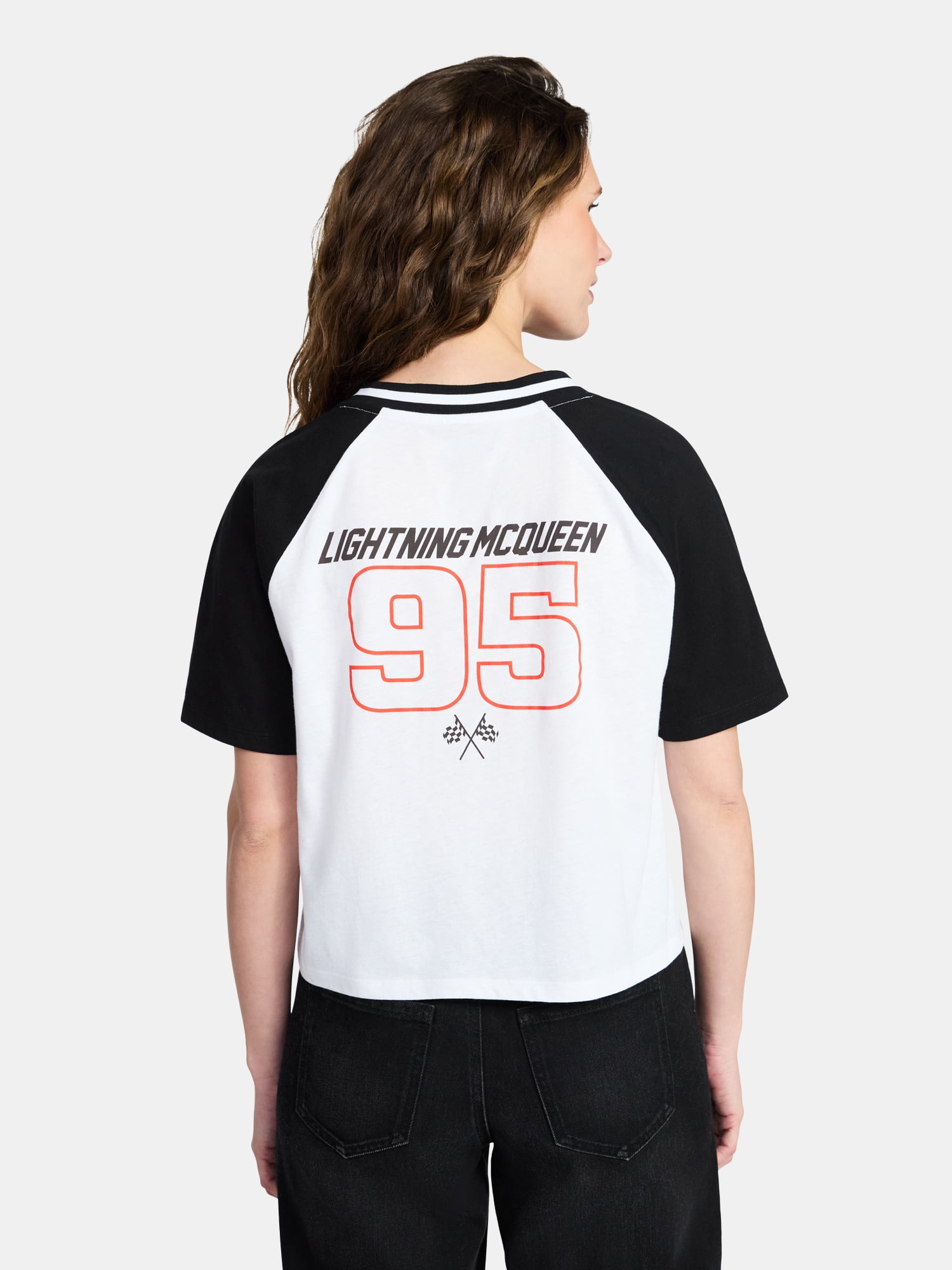 Disney Cars Women's Lightning McQueen Front Back Graphic Tee with Short Sleeves, Sizes XXS-XXL