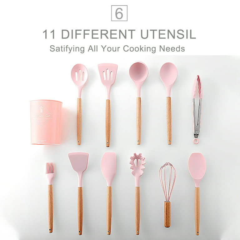 Anself Kitchen Utensils Set 12 Piece Silicone Cooking Utensils Set Nonstick  Kitchenware,Pink 