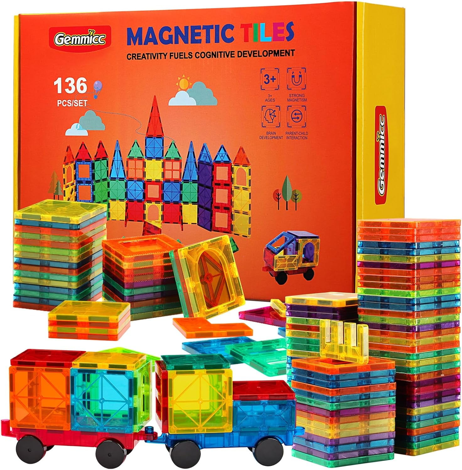 Best Choice Products 265-Piece Kids Colorful Magnetic Tiles Set 3D Construction Magnet Building Blocks Educational STEM Toy 送料無料 110-Piece Kids Magnetic Tiles STEM Construction Toy Building Block