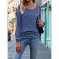 thumbnail image 3 of Button Up Sweater for Women Fall Knit Pullover Sweaters Long Sleeve Henley Shirts Crewneck Tunic Tops Blue M, 3 of 6