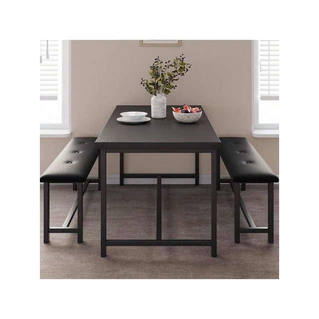 Dining mesa set para 4: kitchen mesa con benches, rectangular dining room set con 2 forrado benches, 3-piece set para small spaces, apartments, studios