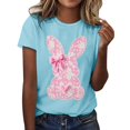 thumbnail image 1 of Flash Deal! T-Shirt Décontracté Imprimé Lapin de Pâques pour Femmes, Col Rond, Manches Courtes, en Solde Bleu Ciel S, 1 of 5