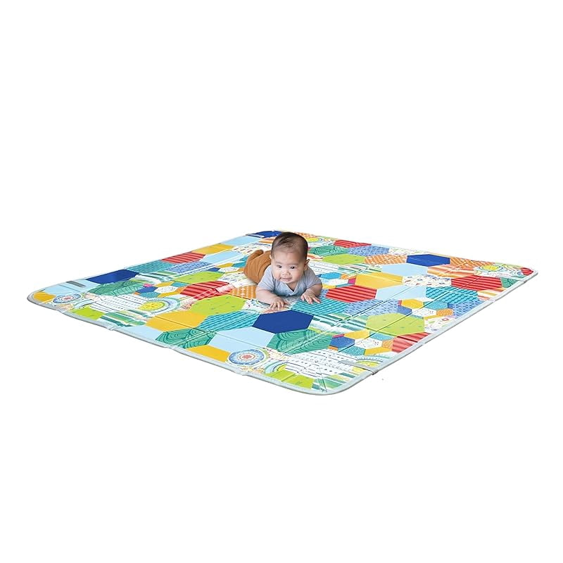 Foldable Soft Foam Mat, Extra Large Double-Sided Cushioned Portable Play Mat with Fold-Up Sides, Non Slip Crawling & Playing for Infants and Toddlers, Multicolor