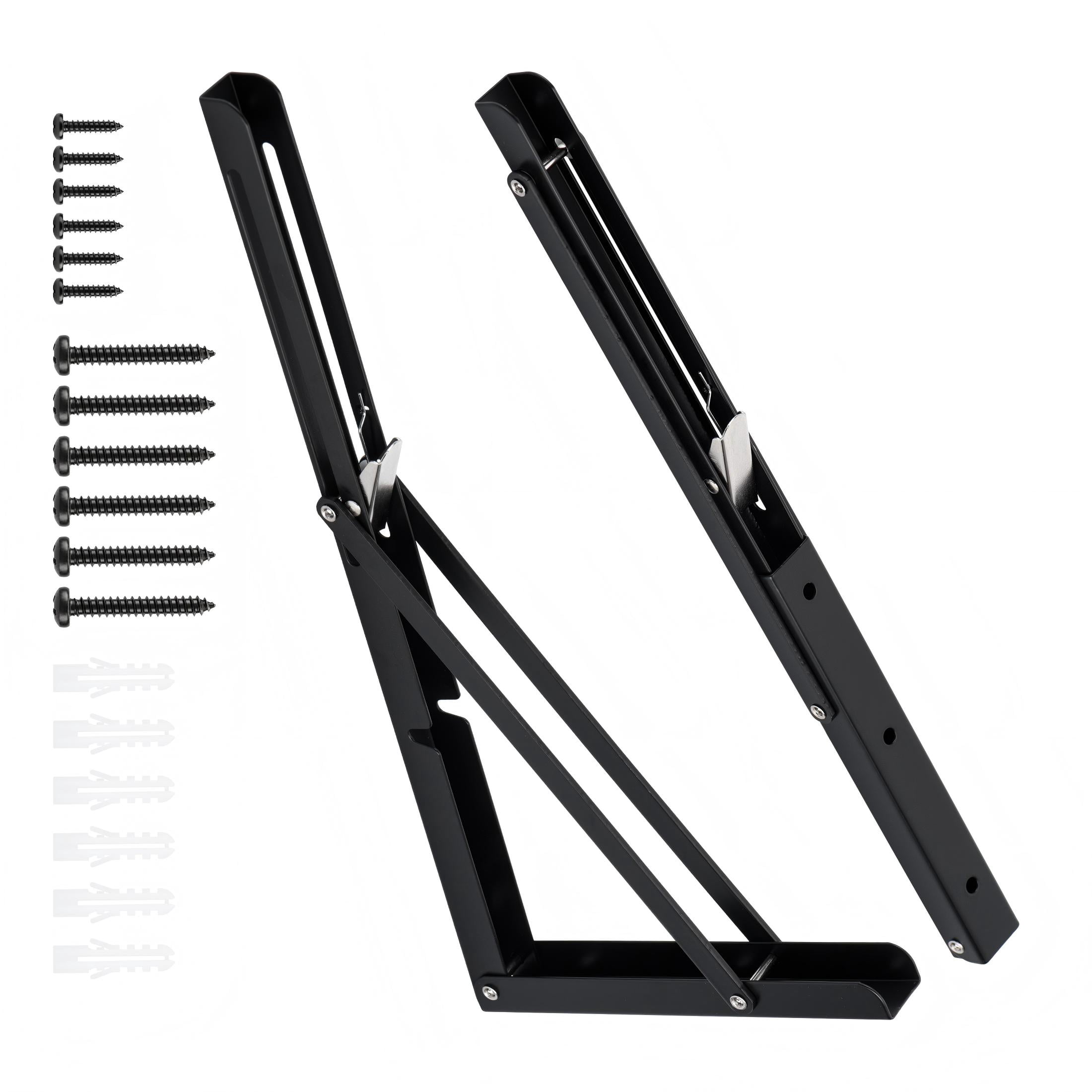 Versatile Black 16-Inch Folding Shelf Bracket Pair