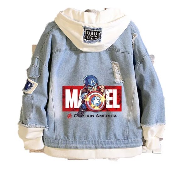 Mochila de denim casual y suelta de anime Capitán América.