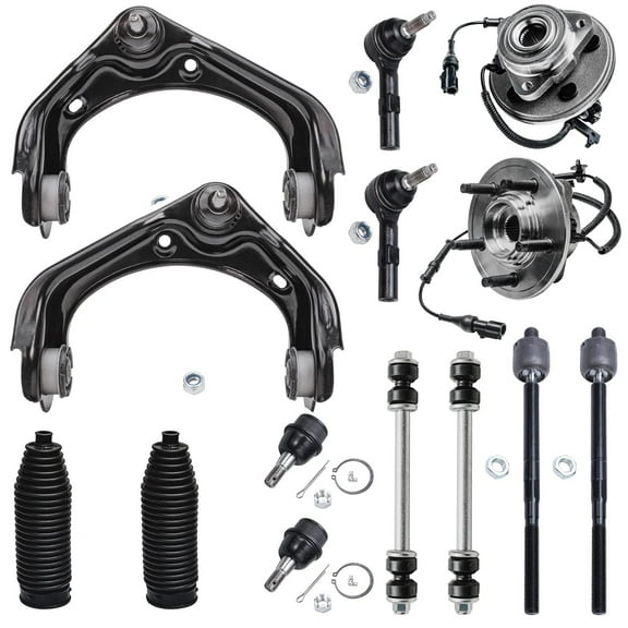 Detroit Axle - 14pc Front End Suspension Kit for 2006-2010 Ford Explorer Mercury Mountaineer 2 Upper Control Arms 2 Lower Ball Joints 2 Wheel Bearing Hubs 4 Tie Rods 2 Sway Bars 2 Boots Replacement