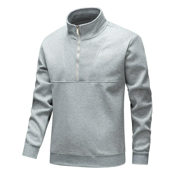 pstuiky manga larga para hombre, Blusa/camisa de moda para hombre, de color liso, con cuello alto, cremallera y manga larga Tops casuales para hombres xl