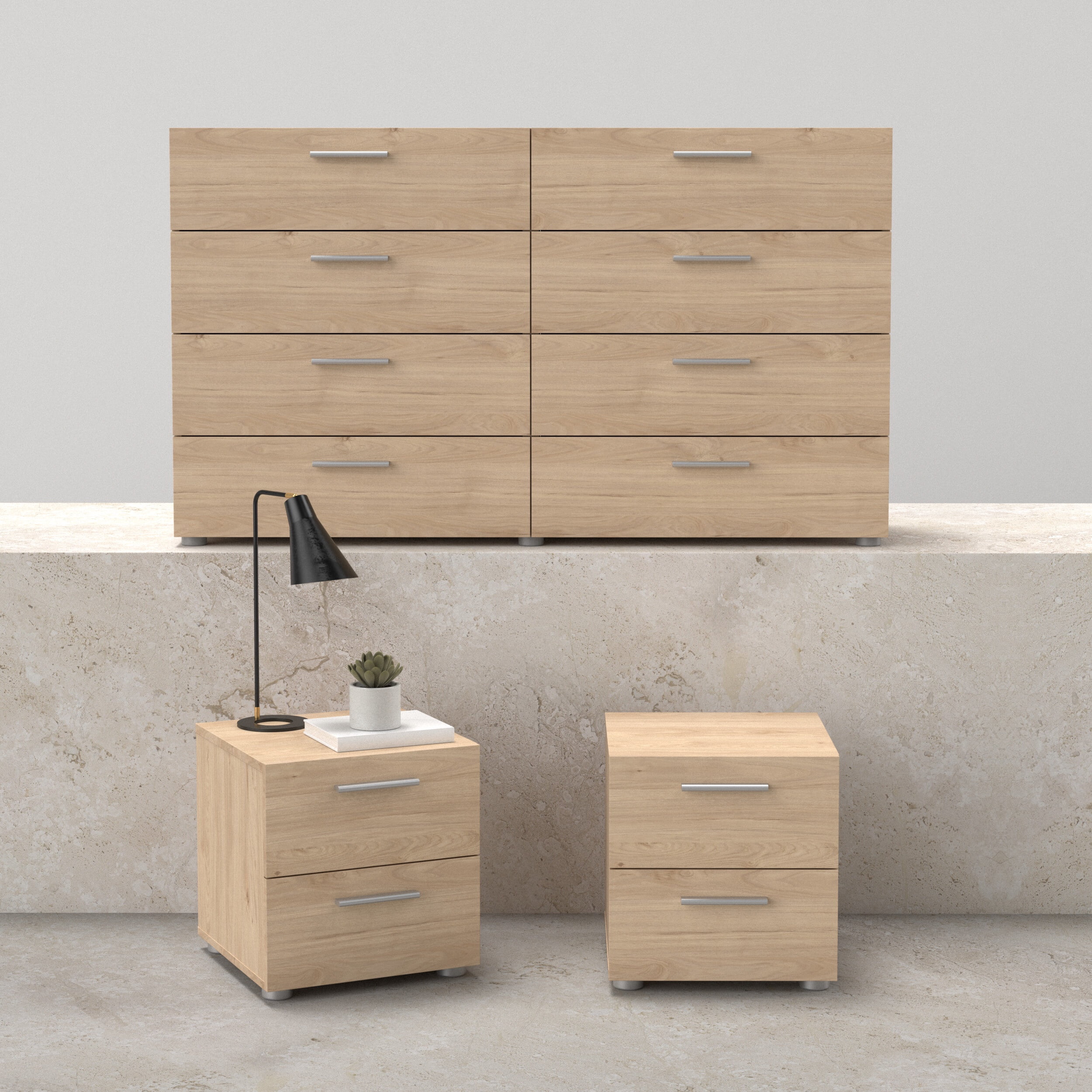 Tvilum Loft 3-Piece Bedroom Set with Dresser and Nightstands, Jackson Hickory