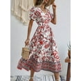 thumbnail image 2 of Women'S 2025 Summer Puff Sleeves Boho Floral Print Casual Flowy Long Maxi Dress Red S, 2 of 5