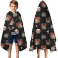 thumbnail image 3 of Black Skull Flower Mushroom Pattern Hooded Bath Towel，50"x30" for Ages 3 To 12 Kids, Quick Dry Lightweight Soft Microfiber Hood Beach Towel Cover Up for Kids, 3 of 7