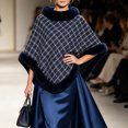 thumbnail image 2 of Fewfanhot Faux Fur Trim Tweed Poncho Cape Elegant Warm Pullover Wrap Shrug for Women Fall Winter, 2 of 8