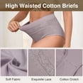 thumbnail image 5 of GAI YI Women's High Waisted Briefs Tummy Control Cotton Underwear Ladies Lace Panties 4Pack 2Black+2Purple XL, 5 of 6