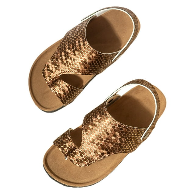 Liyamei Summer Girls' Large Sized Retro Style Chunky Sequined Flip Flops With Soft Soles Suitable For Both Casual Wear And Beach Use Lightweight And With Separate Toes. Yellow 7.5-8 Years
