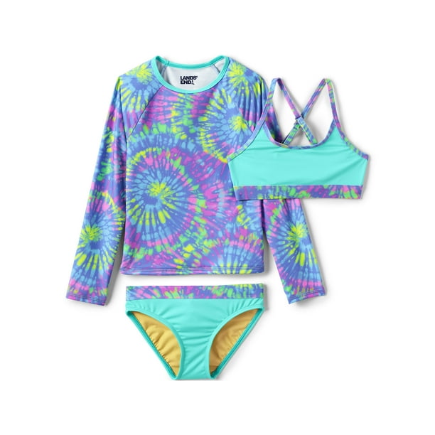 Lands' End Girls Rash Guard Swim Top Bikini Top and Bottoms UPF 50